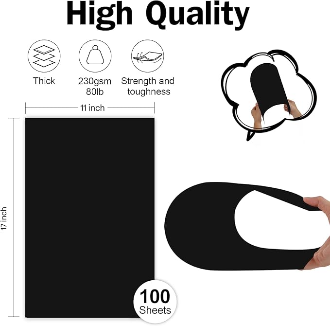 100 Sheets Black Cardstock 11x17 Thick Paper, Goefun 80lb Heavyweight Legal - Image 2