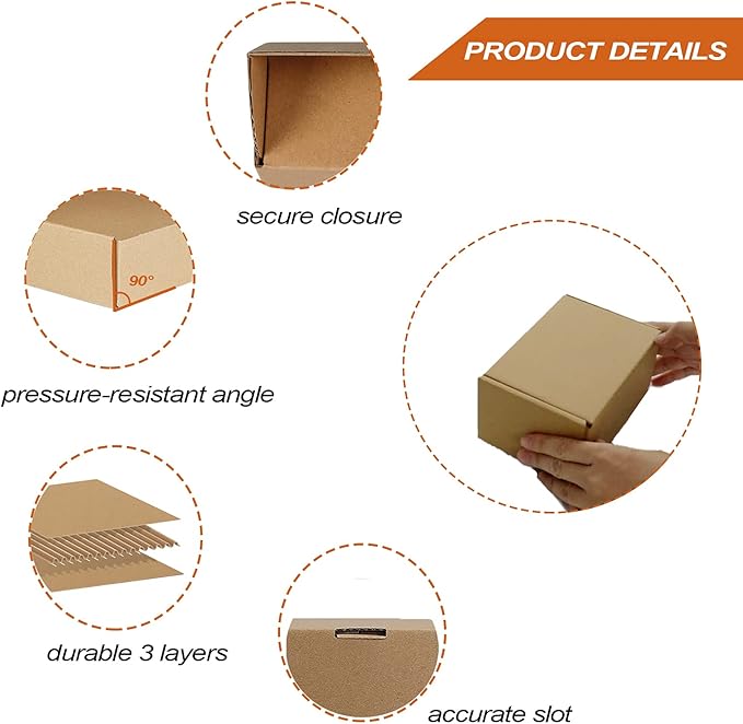 PHAREGE 6x4x3 inch Shipping Boxes Bulk 25 Pack Brown, Tab Lock Tuck Top Mailer - Image 4