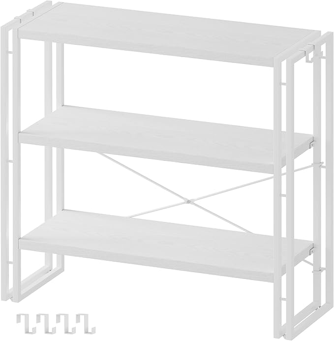 HCHQHS Bookshelf, 3-Tier Industrial Bookcase, Freestanding Horizontal by HCHQHS