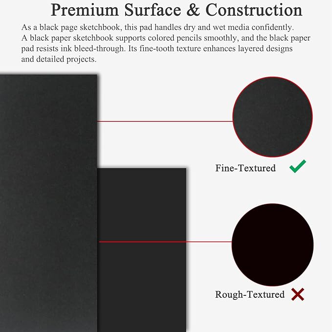 Fuxi Black Paper Notebook, 60 Sheets Spiral Sketchbook 8.5 x 11, Hardcover | - Image 3