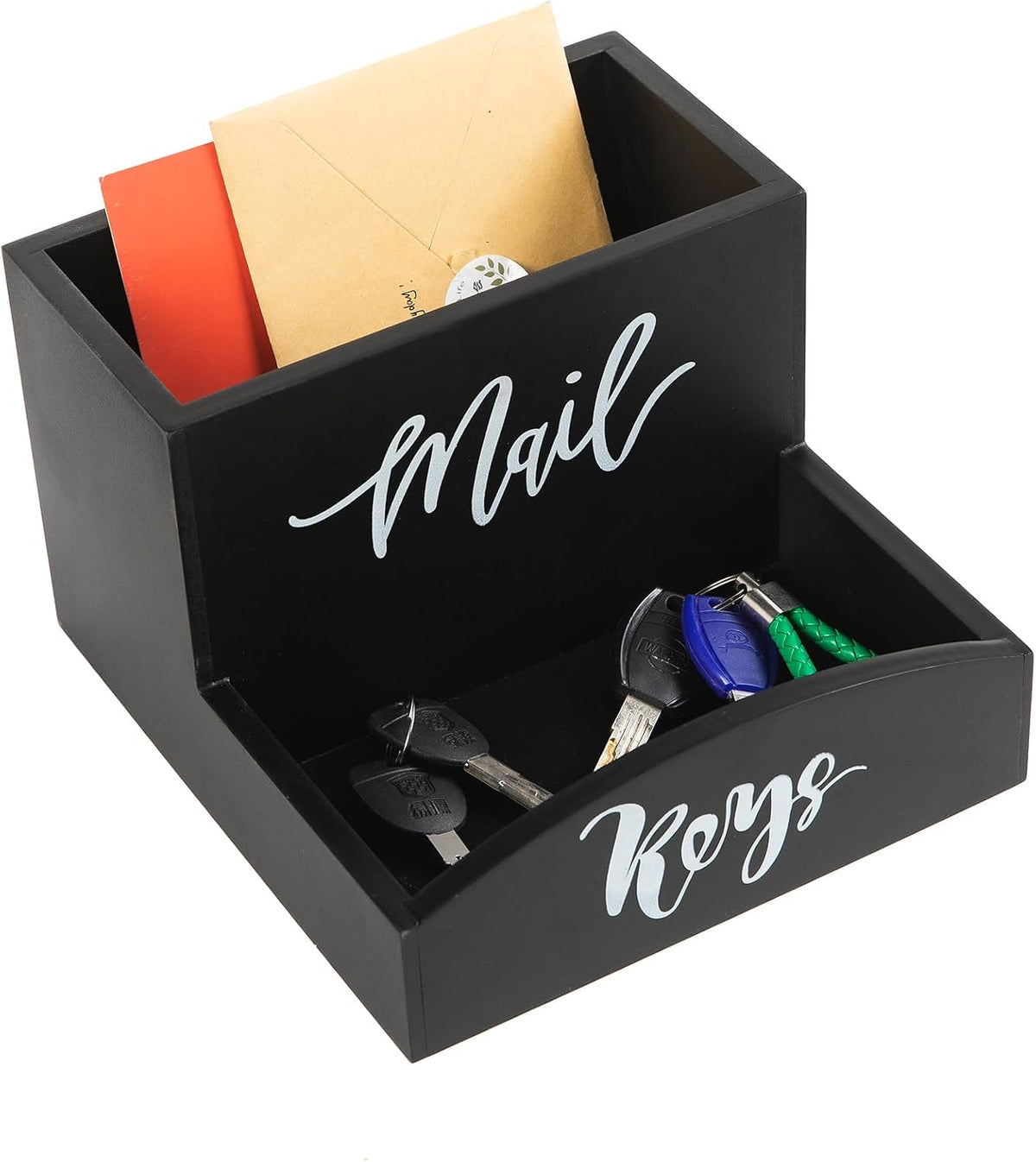 Rustic Black Torched Wooden Key Mail Organizer Word Front Label Table Top Org...