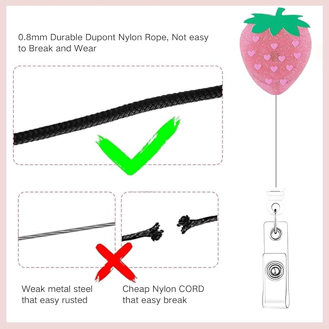 2Pcs Funny Strawberry Badge Reel Retractable - Image 2