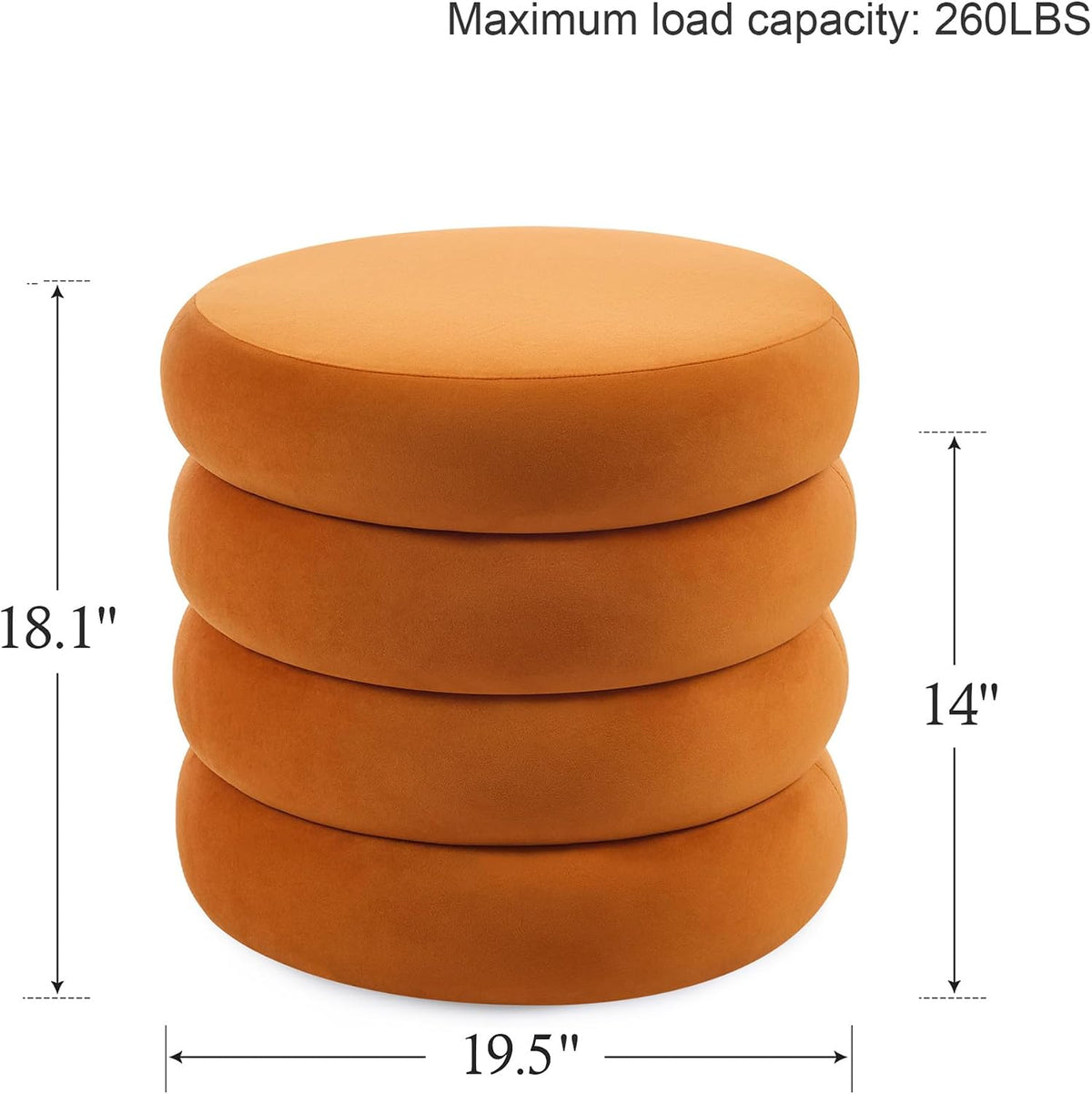 Round Velvet Storage Ottoman Set of 2, Tufted Vanity Stool for Dorm