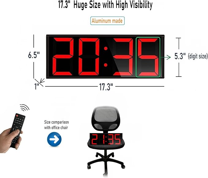 ETEBRG 17.3'' Huge Digital Wall Clock, Home Gym Interval Workout Timers - Image 2