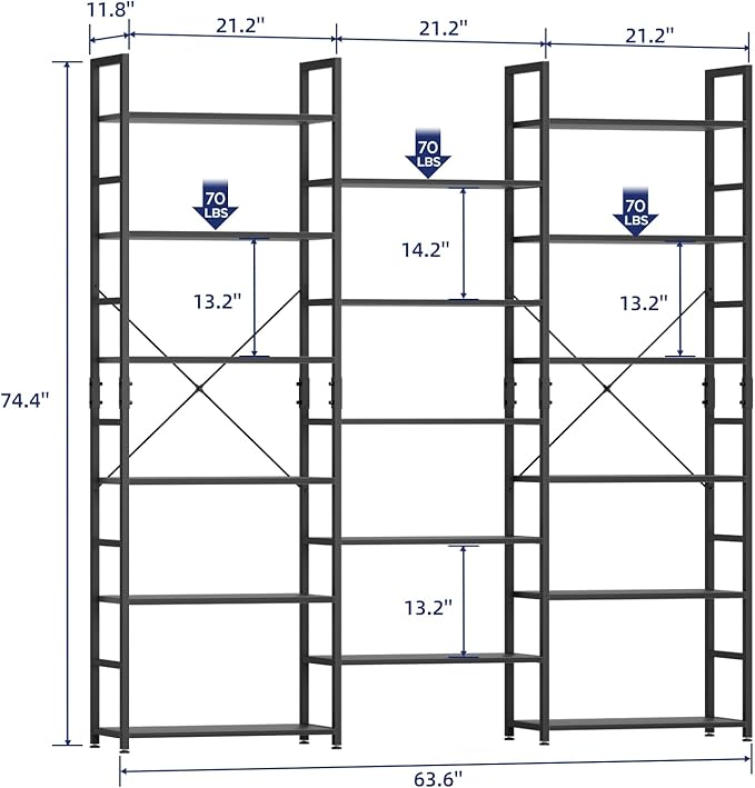NUMENN Triple Wide 6 Tier Bookshelf, Rustic Industrial Style Bookcases and - Image 3