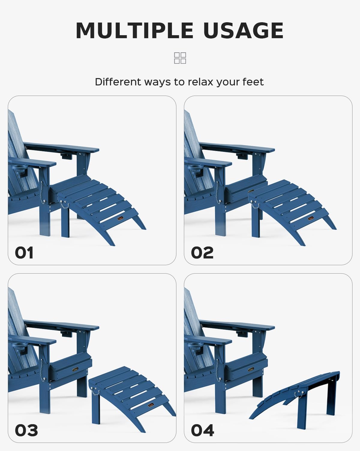 Ciokea Folding Outdoor Footstool for Adirondack Chair,Navy Blue