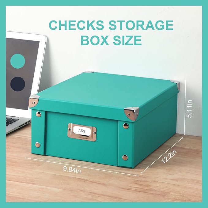 2 Pcs Checks Storage Box with Lid Document Boxes Banker Boxes Lake Green - Image 2