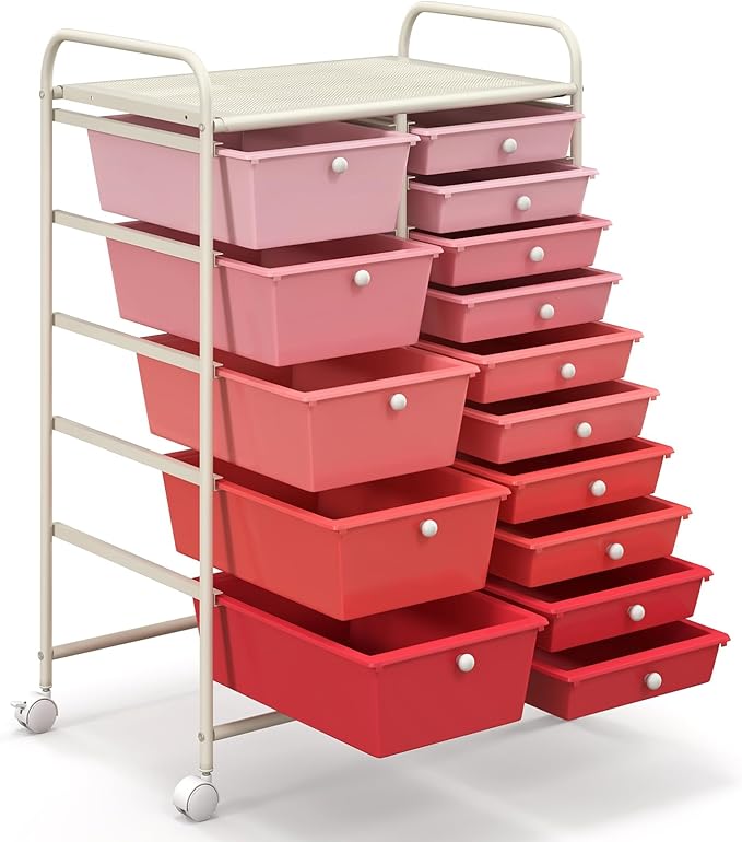 HAPPYGRILL 15-Drawer Rolling Cart, Storage Carts - Image 8