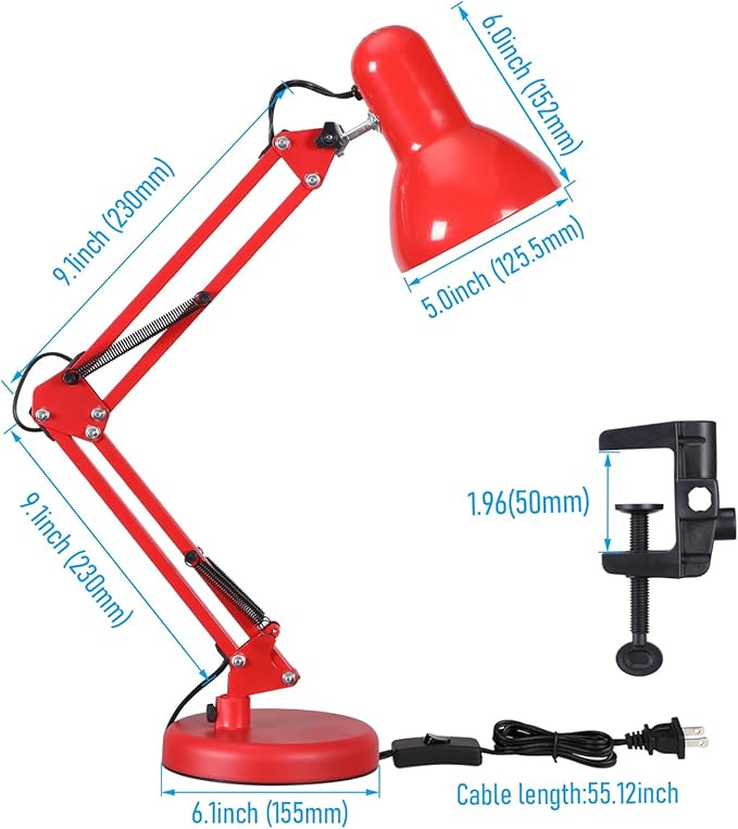 TORCHSTAR Metal Desk Lamp with Clamp, Swing Arm, Architect Adjustable Gooseneck - Image 6