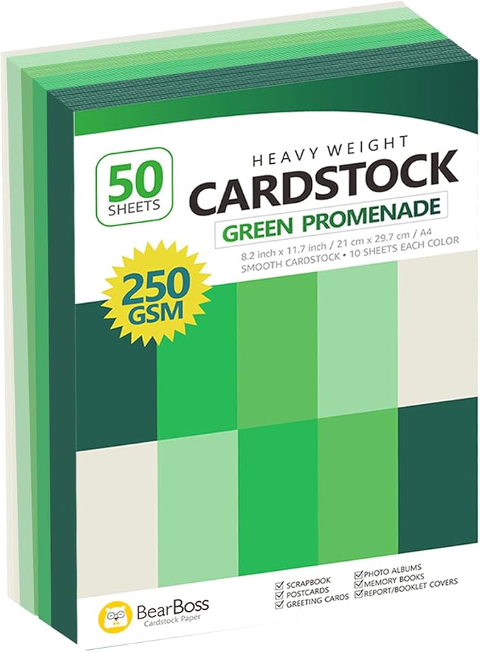 Green Colored Cardstock Thick Paper 50 Sheets, 8.5" x 11" Heavyweight 92lb by BearBoss