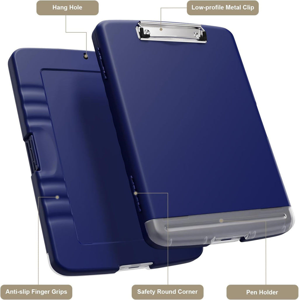 Piasoenc Clipboard with Storage, 8.5 x 11 Clip Board with Pen Holder,Blue | High Capacity, Heavy Duty Plastic Organization Box for A4 Legal Paper Folder, Folio & Side-Opening Nurses, Teachers, Student