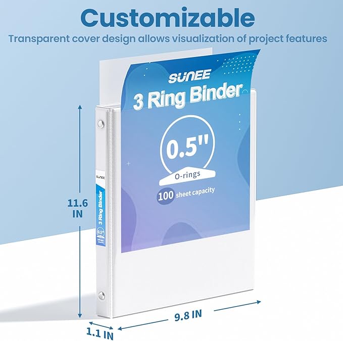 SUNEE 3 Ring Binder 1/2 Inch 1 Pack - Image 7