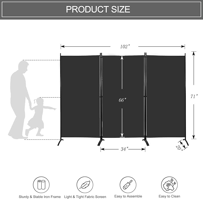 MAYOLIAH Partition Room Dividers 3 Panel Folding Privacy Screens 6 Ft Tall - Image 5