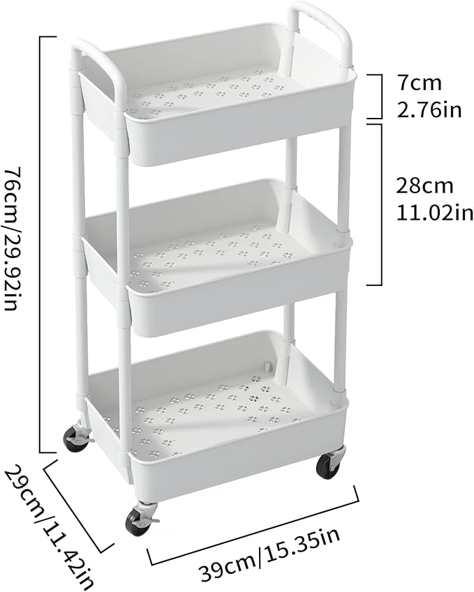 Sywhitta 3-Tier Plastic Rolling Utility Cart - Image 2