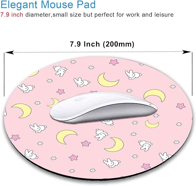 IMAYONDIA Pink Kawaii Round Mouse Pad, Cute Moon Bunny Small Mouse - Image 2