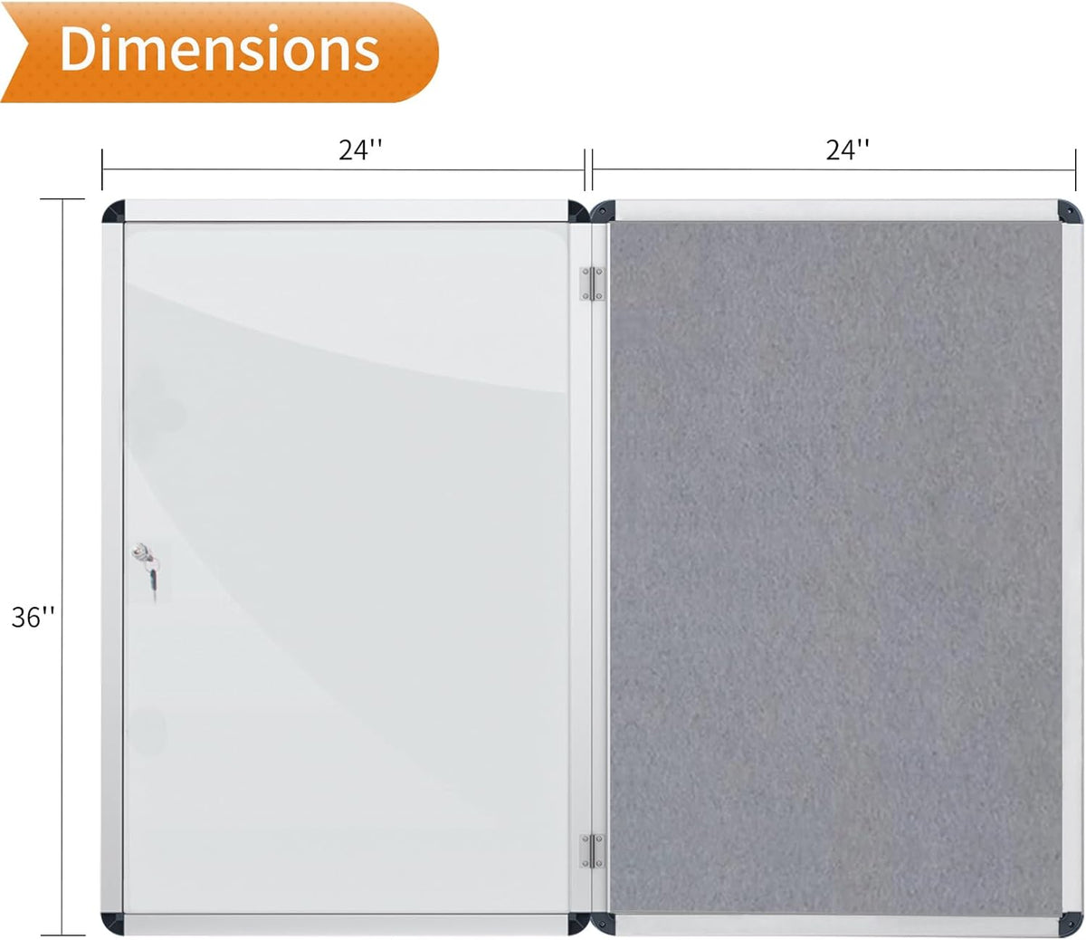 VIZ-PRO Tamperproof Lockable Gray Fabric Noticeboard Aluminium Framed 36x24 I...