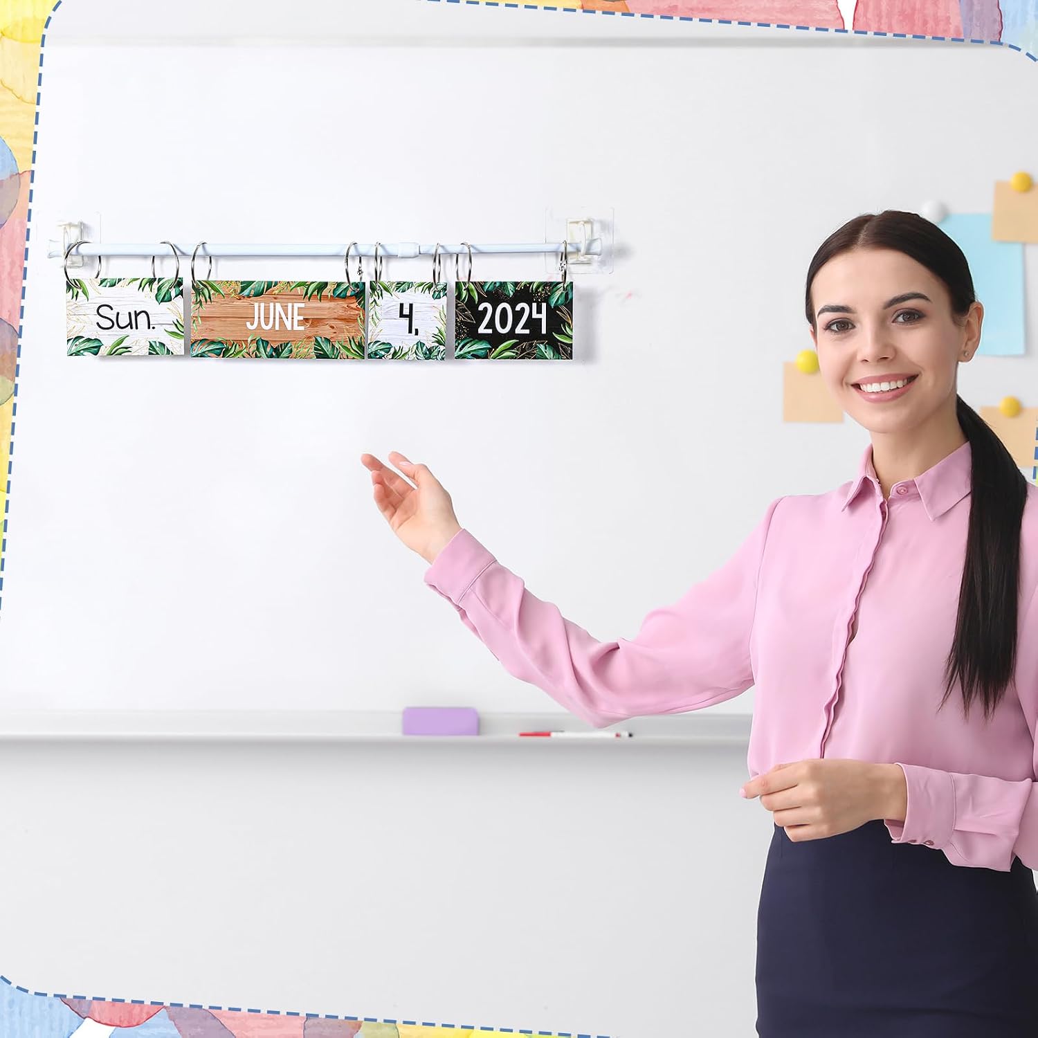 Briwooody Adjustable Flip Calendar Holder Set 16-29 Inches, White | Back to School Anchor Chart Rod Date Cards Holder for Classroom Elementary Teacher Supplies Whiteboard Home Decor