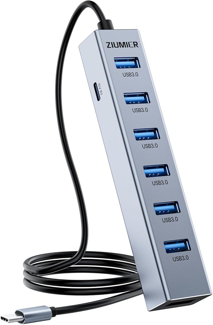 USB C HUB, 7 Port USB C to USB Hub, Aluminum Alloy USB 3.0 Data Port, 5Gbps USB by ZIUMIER