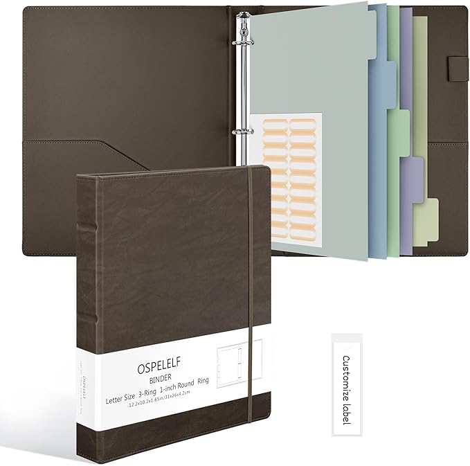 Ospelelf Vintage Hardcover 3 Ring 1 inch Leather Binder, Professional Binders by OspelelfOfficeSupplies