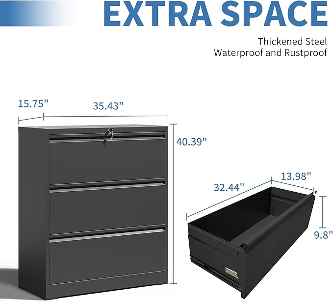 FLIXELIO 3 Drawer File Cabinet, Heavy Duty Metal Filing Cabinet - Image 3