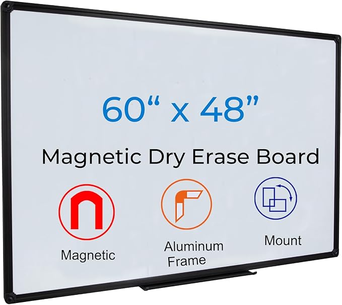 60 x 48 Inch Black Frame Magnetic Whiteboard by DexBoard