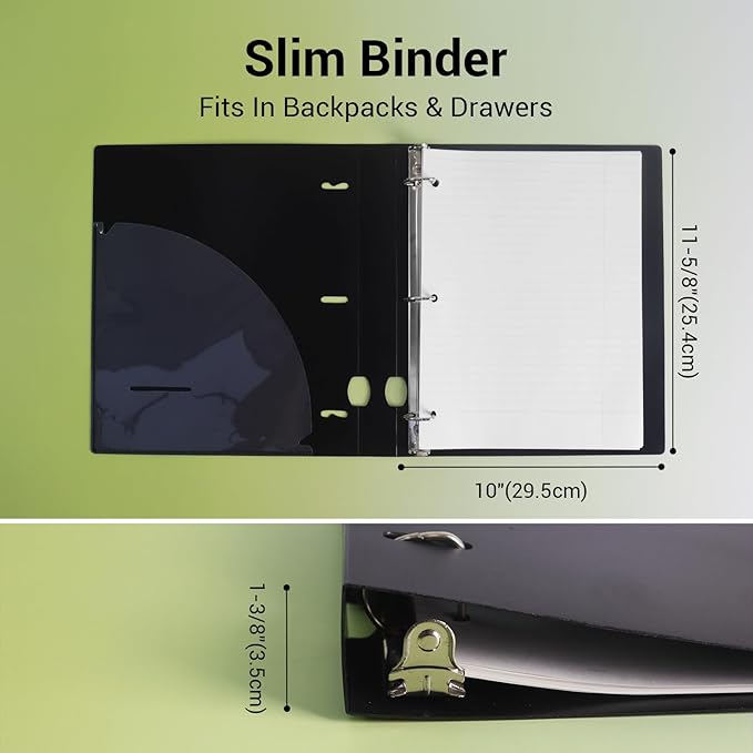 MUKAWA 1 Inch 3 Ring Binder, D-Ring Binder Holds 250 Sheets, PP Cover - Image 2