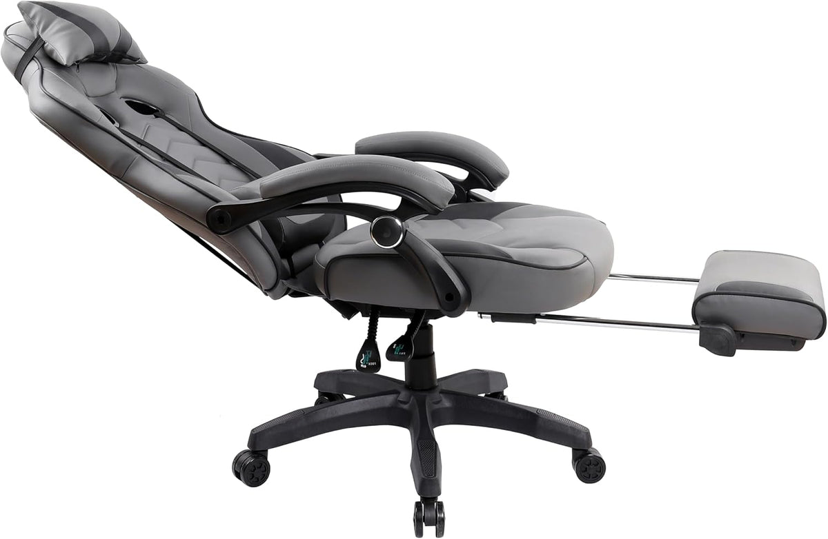 Techni Mobili Executive Gaming Chair with Footrest, 150° Reclining, Grey
