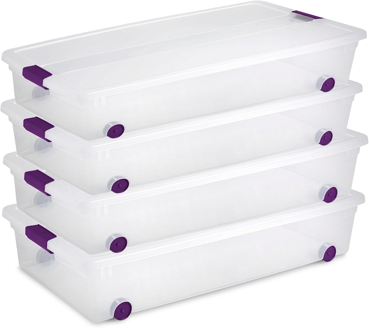 Sterilite 4-Pack 60 Quart ClearView Latch Box, Wheeled Underbed Organizer Bins
