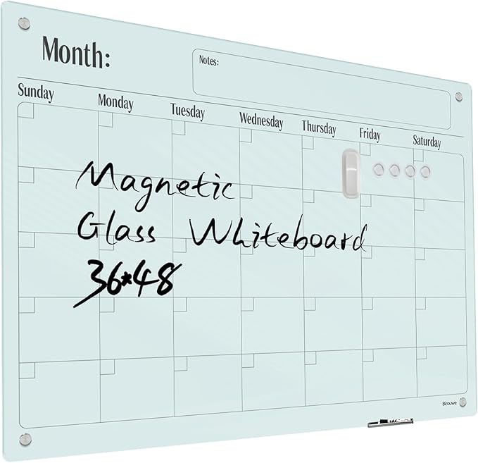 Magnetic Glass Monthly Calendar Whiteboard by Unknown