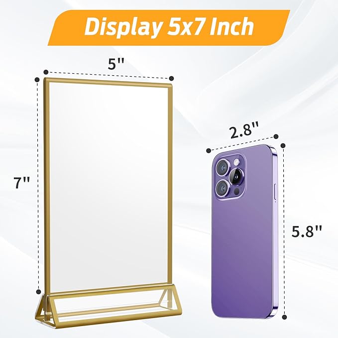 Smarpau Acrylic Gold Sign Holder 5x7, 8 Pack Table Number Holders, Double-Sided - Image 2