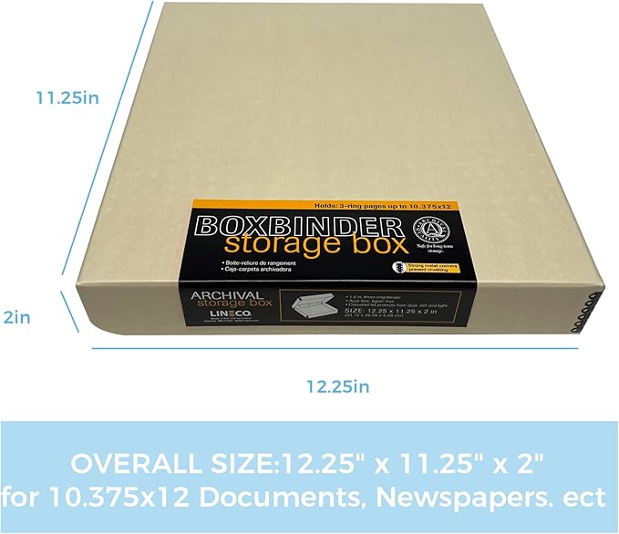 Lineco, Archival Tan 3-Ring Binder Preservation Album Box 12.25 x 11.25 x 2 - Image 2