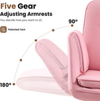 MOJAY Velvet Office Swivel Chair, Vanity Chair, Fabric Desk Chair, Pretty Fancy Chair, Gold Office Chair for Girls, 360°Swivel Height Adjustable Reception Chair (Pink PU)
