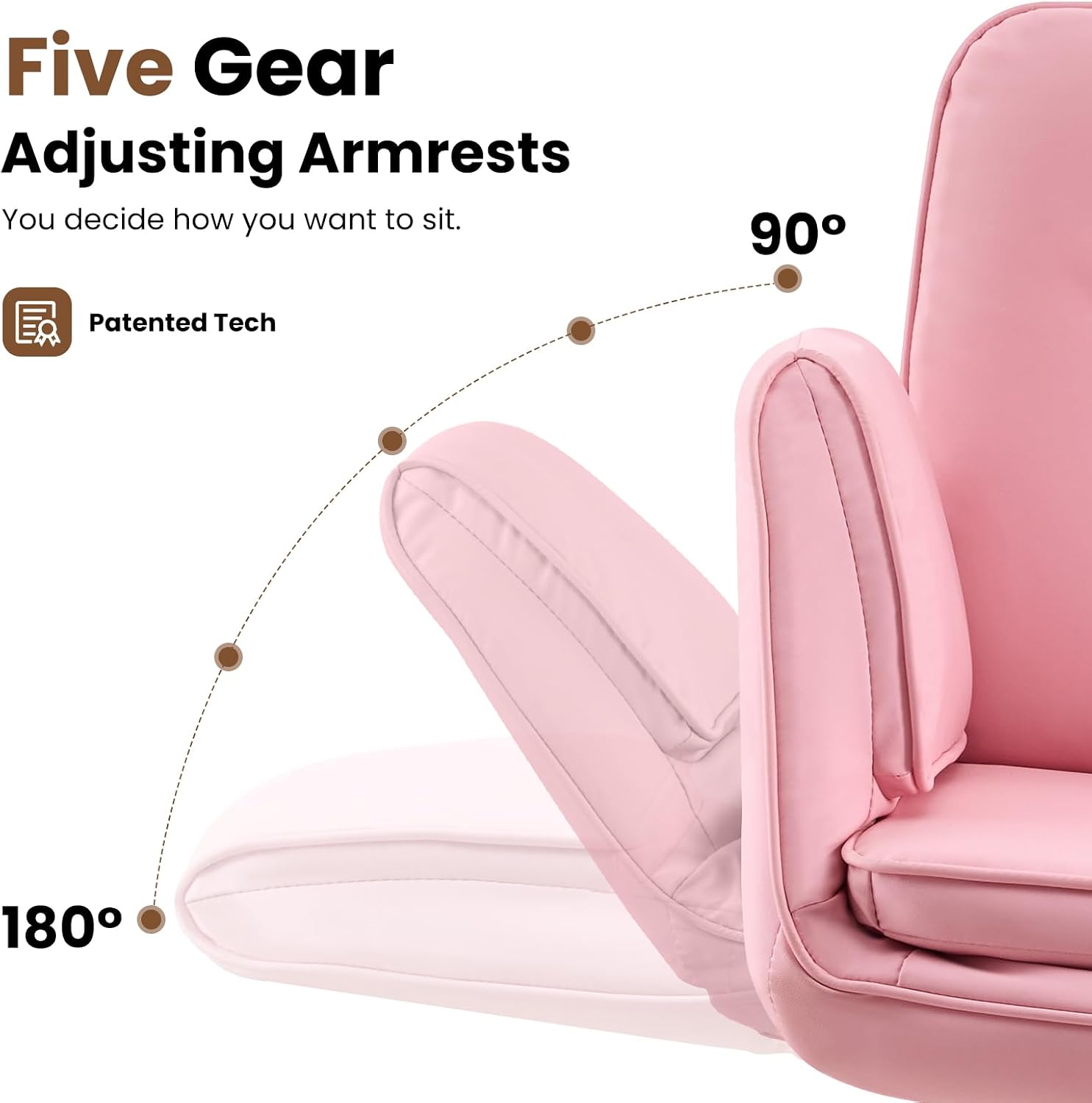 MOJAY Velvet Office Swivel Chair, Vanity Chair, Fabric Desk Chair, Pretty Fancy Chair, Gold Office Chair for Girls, 360°Swivel Height Adjustable Reception Chair (Pink PU)