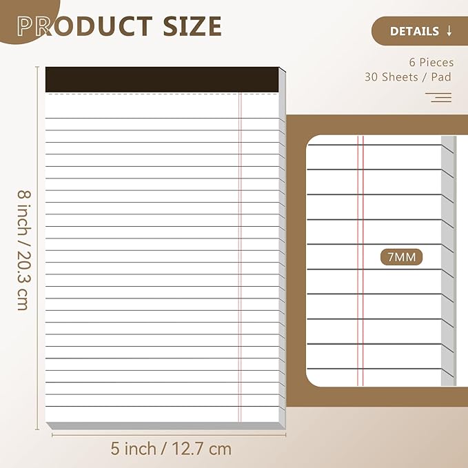 Nichela 5" x 8" Note Pads 6 Pack of Legal Pads Narrow Ruled Notepad - Image 2