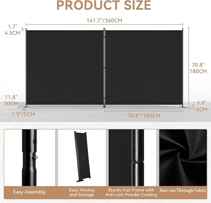 C-Hopetree 2 Panels Room Divider, 6 Ft Tall Indoor Folding Privacy Screen - Image 6