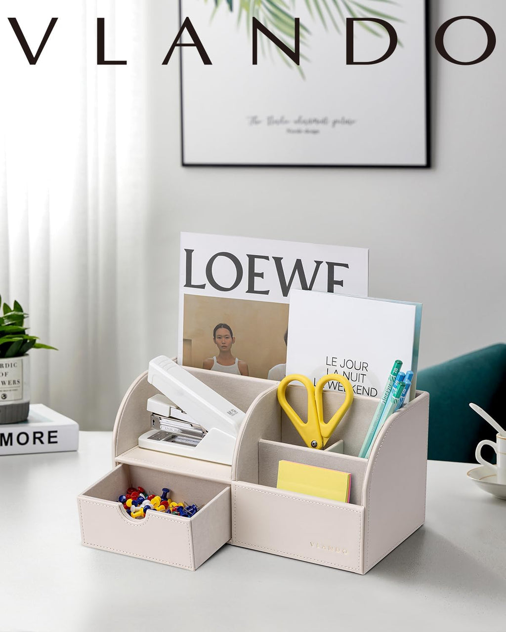 vlando office desk organizer leather desktop organizer caddy showing dimensions