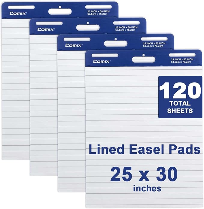 Comix Lined Sticky Easel Pad, 25 x 30 Inches Flip Chart Paper by Comix