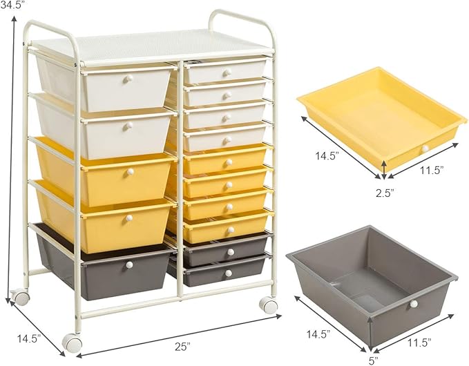 Giantex 15-Drawer Organizer Cart Office School Storage Cart Rolling Drawer Cart - Image 3