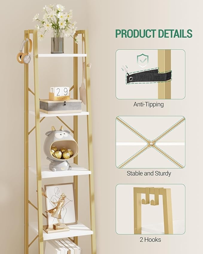 Hzuaneri Ladder Shelf, Bookshelf Bookcase, Freestanding Corner Storage Shelve - Image 4