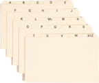 Smead Card Guide, Plain 1/5-Cut Tab (A-Z), 8"W x 5"H, Manila, 25 per Set (57076)