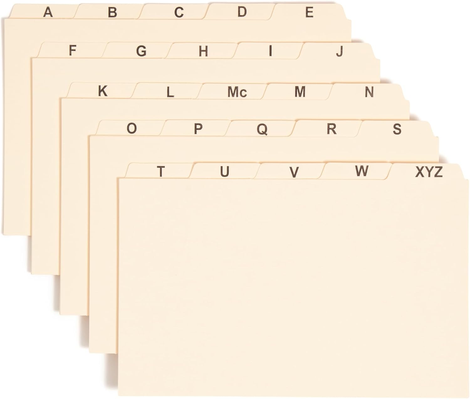 Smead Card Guide, Plain 1/5-Cut Tab (A-Z), 8"W x 5"H, Manila, 25 per Set (57076)