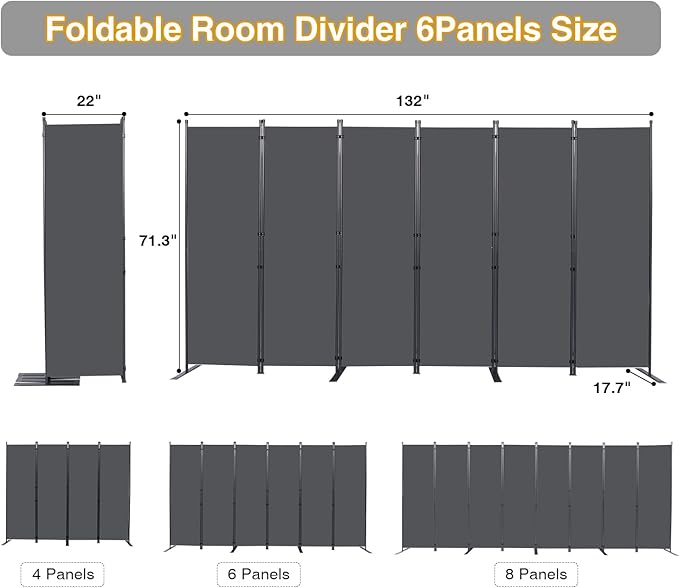 CHOSENM Room Divider, 6 Panel Folding Privacy Screens - Image 2