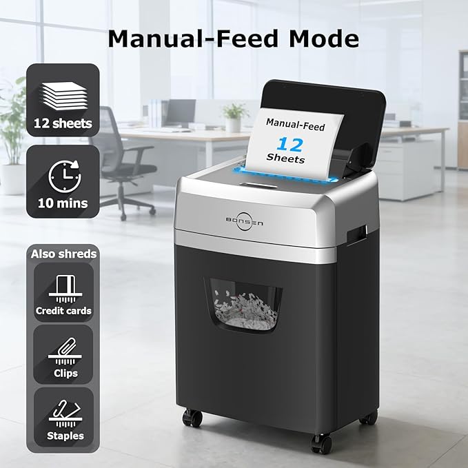 BONSEN 150-Sheet Autofeed Paper Shredder Heavy Duty, 60 Mins Micro-Cut Shredder - Image 3