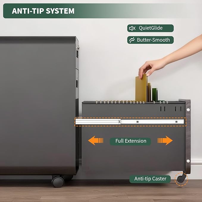 TEEALUBAN 3 Drawer Mobile File Cabinet - Image 5
