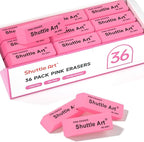 Shuttle Art Pink Erasers, 36 Pack Erasers Bulk, Latex-Free, No Smudge, Soft by ShuttleArt