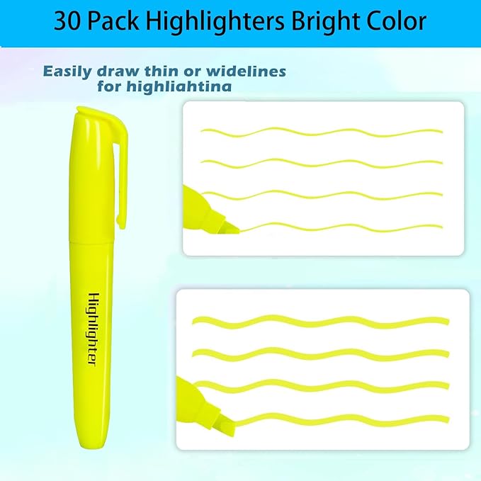 MGKO 30 Pack Bright Yellow Highlighters - Image 3