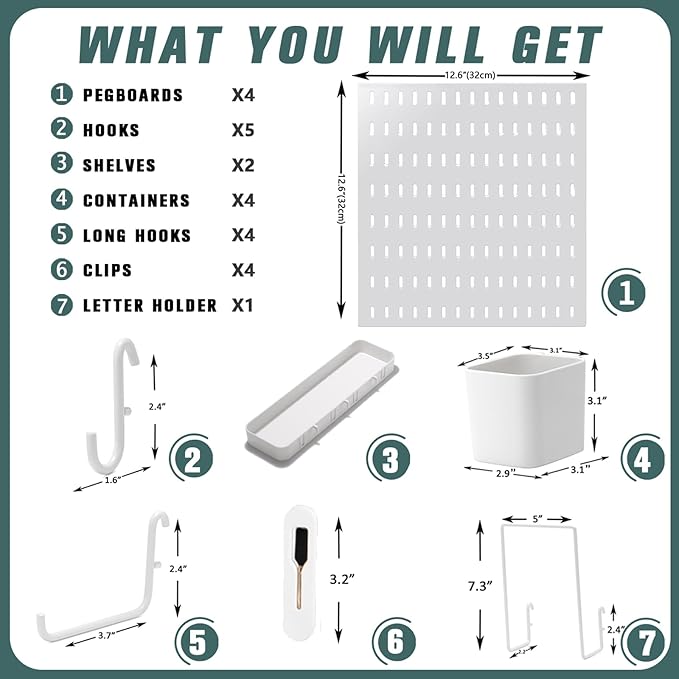 MULSAME Pegboard Combination Kit, 25.2" x 25.2" Wall Mounted Storage Set - Image 4