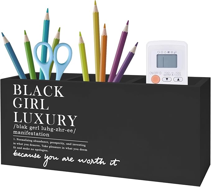 Exqcom Black Girl Luxury Inspirational Pen Pencil Holder, Desk Accessories Gifts by Exqcom