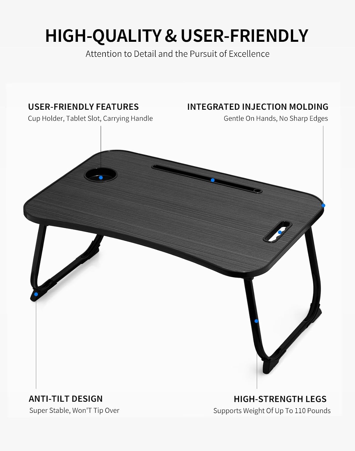 ZEAPTAC Laptop Bed Desk, Foldable Lap Desk, Portable Lap Table, Laptop Stand ...