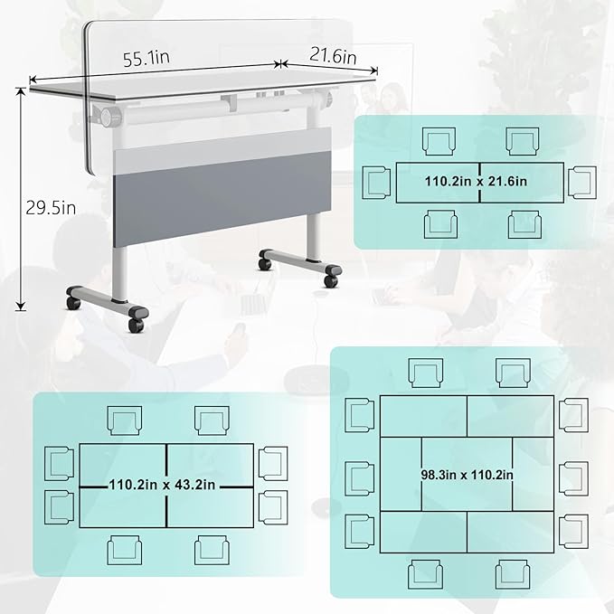 JEHUJD Conference Table, 55.1''Folding Conference Room Table - Image 2